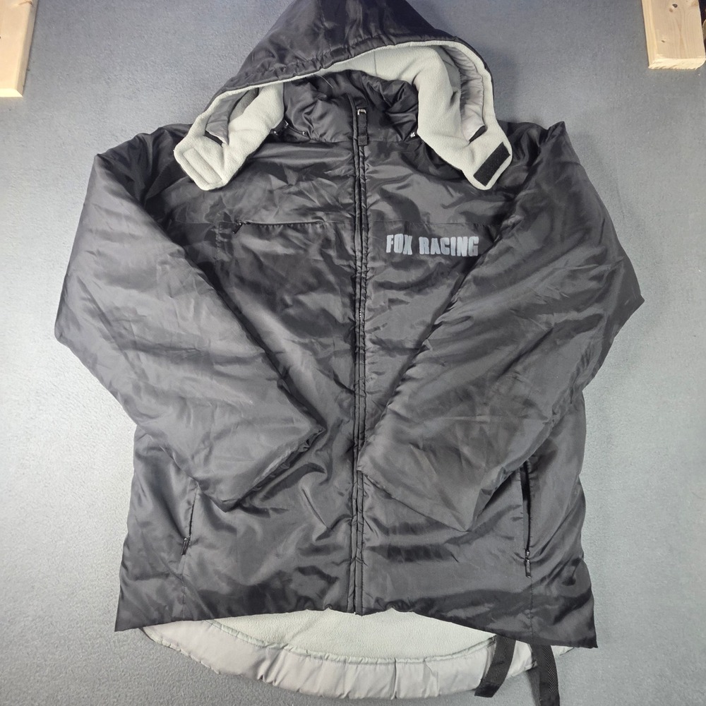 Fox Racing Mens Black Hooded Puffer Jacket Fleece Lined Motocross Large